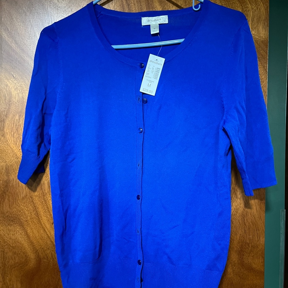 Blue button down short sleeve sweater